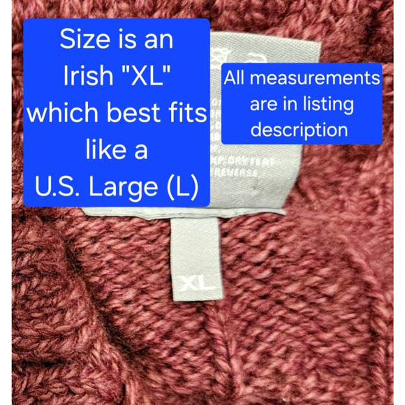 ARAN Woolen Mills IRELAND soft chunky merino-wool knit pocket sweater cardigan L - Picture 12 of 14
